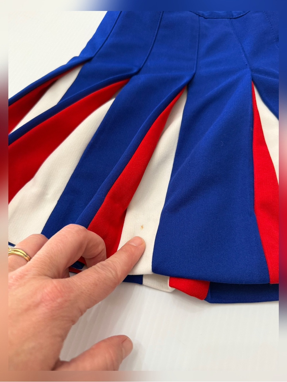 Dehen Knitting Co Vintage Blue Pleated Cheerleader Mini Skirt with Red & White - Picture 9 of 9